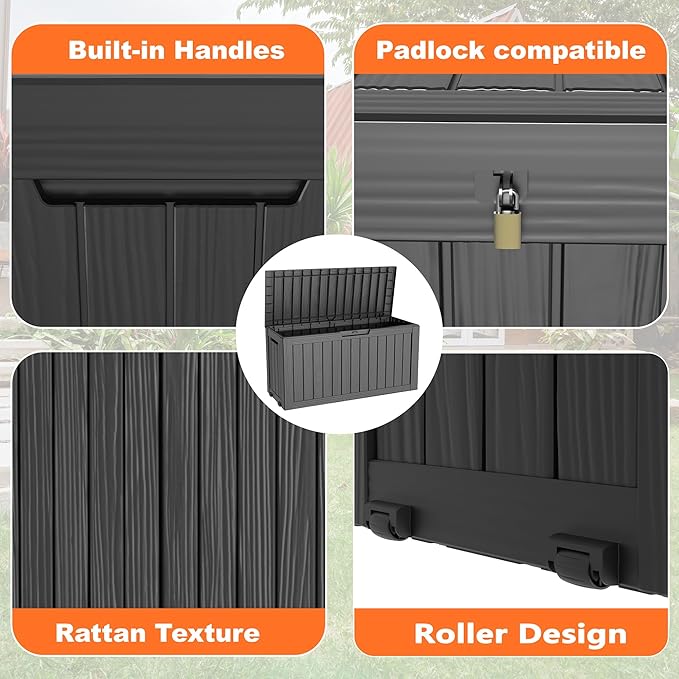 ROJIK Outdoor Storage Box with Wheels, 75 Gallon Waterproof Resin Deck Box - Image 5