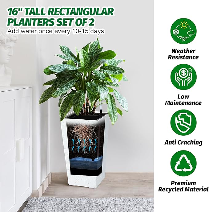 GarveeLife 22.5" Tall Planters Set of 2, Outdoor&Indoor Black Planter Pots - Image 2