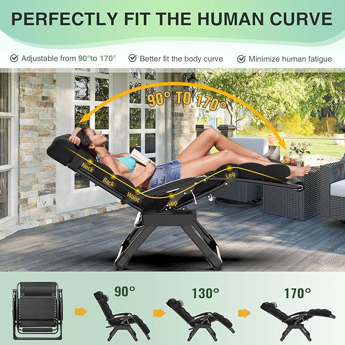 Suteck Oversized Zero Gravity Chair, 33In XXL Outdoor Recliner Chair - Image 4