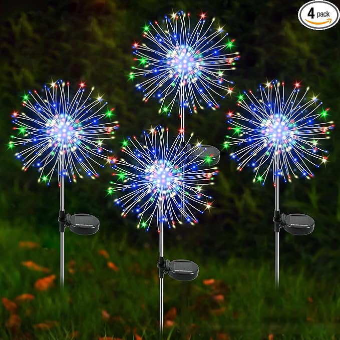 Solar Garden Lights Outdoor, 4 Pack 120 LED Twinkling Firework Lights Decorative by Yaafen