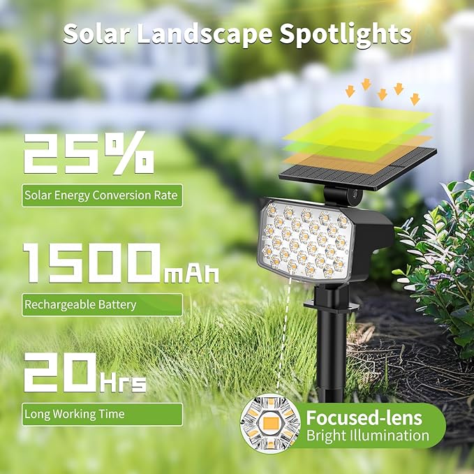 8 Pack Solar Spot Lights Outdoor, 2-in-1 Solar Lights Outdoor Waterproof IP65 - Image 7