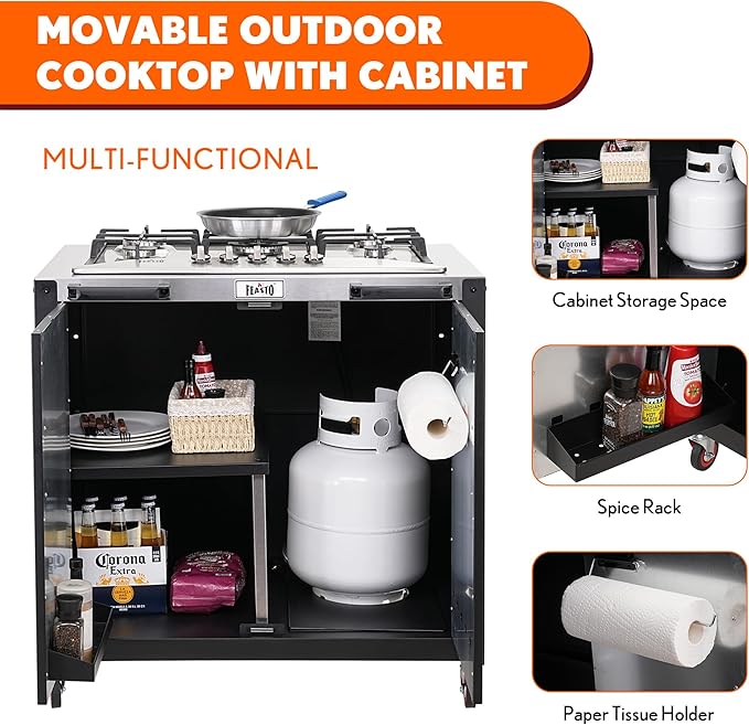 Gas Grill, Movable Outdoor Gas Stove Stainless Steel Top - Image 4
