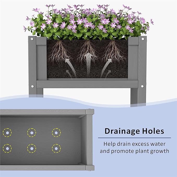 Raised Garden Bed with Drainage Hole Waterproof HDPE Elevated Planter Box with - Image 5