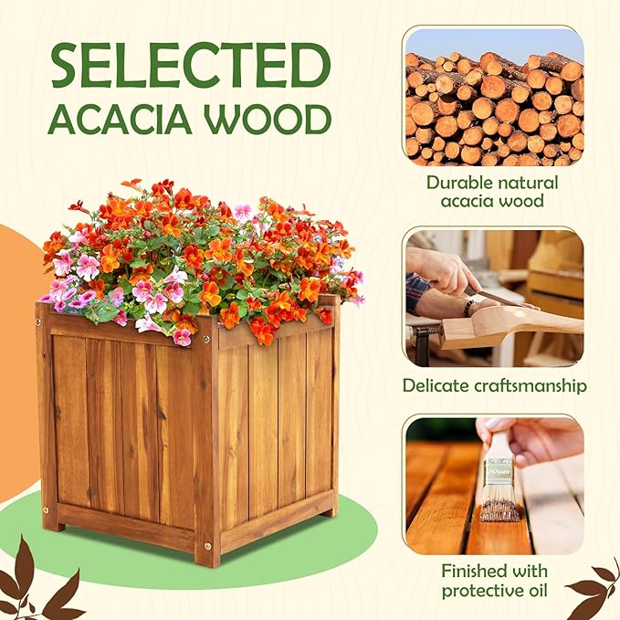 Idzo Set of 2 Hardwood Outdoor Flower Box, Durable Acacia Wood Flower Boxes - Image 5