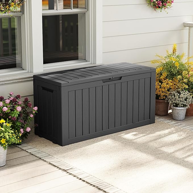 EasyUp 85 Gallon Outdoor Storage Box, Resin Waterproof UV-Resistant Deck Box - Image 2