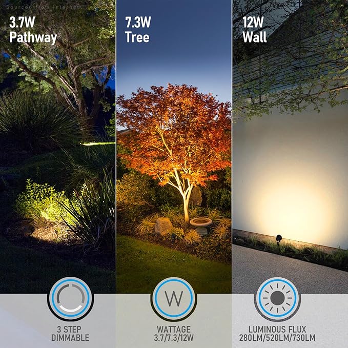 LEONLITE 12W/7.3W/3.7W Dimmable 5CCT LED Low Voltage Landscape Lights, Wall - Image 5