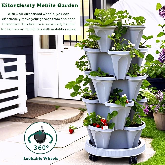 7 Tiered Strawberry Planters 2 Pack, Vertical Stackable Planter, Herb Stacking - Image 4