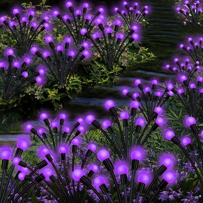 Kohlrabi Solar Garden Lights Outdoor, 4 Pack 40 LED Solar Purple Firefly Lights - Image 7