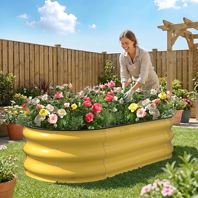 Kesfitt Raised Garden Bed, Oval Open-Bottom Design, 12-Inch Deep - Image 7