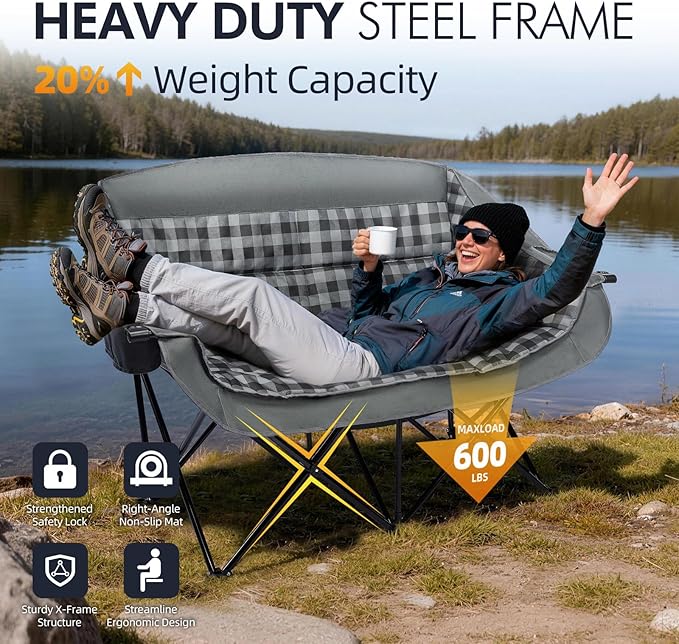 Double Camping Chairs Padded Loveseat Chair - Image 5
