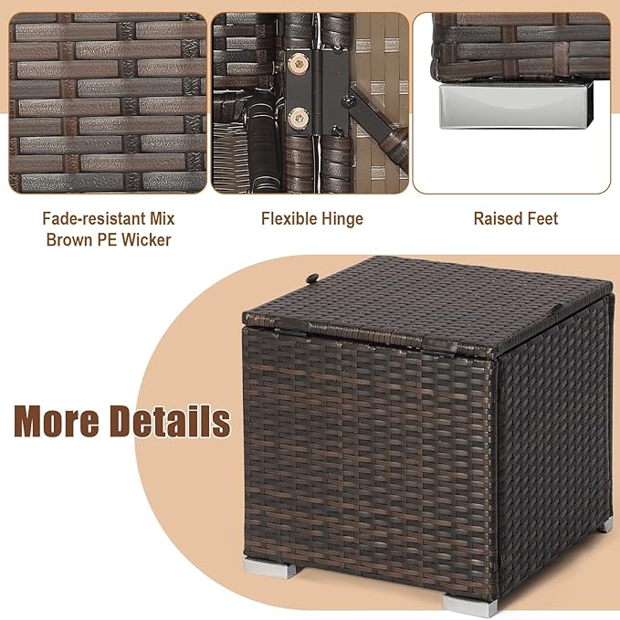 RELAX4LIFE Wicker Outdoor Storage Ottoman, 2-Piece Rattan Footstool w/Removable - Image 7