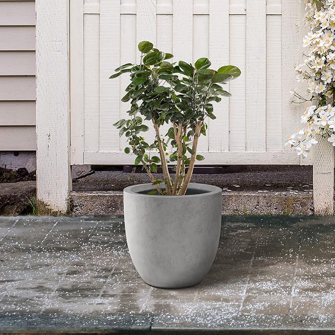 Kante 13.4" Dia Round Concrete Planter, Large Outdoor Modern Indoor Decorative - Image 6