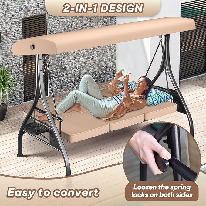 3 Seat Outdoor Porch Patio Swing - Image 6