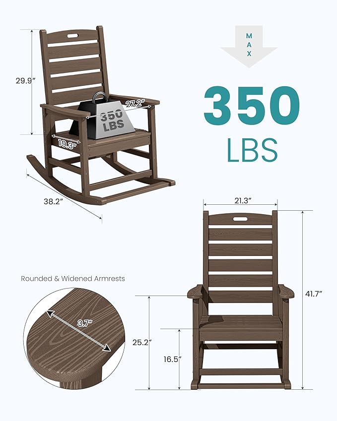 SERWALL Outdoor Rocking Chair, Oversized Rocking Chair - Image 3