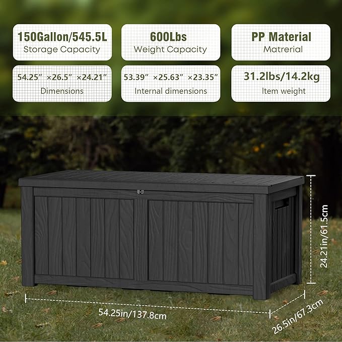 TARKARI 150 Gallon Lockable Resin Deck Box, Waterproof & UV-Resistant Outdoor - Image 2