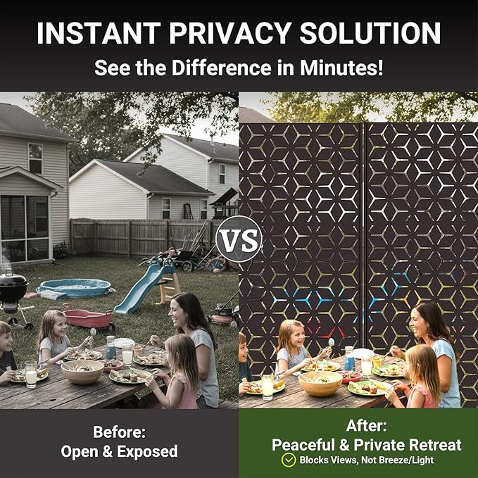 6FT Metal Privacy Screen Outdoor – Decorative Laser Cut Privacy Fence Panel - Image 4