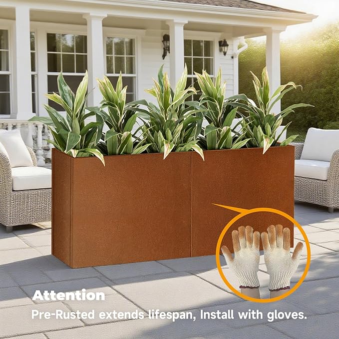 Rusted Metallic Heavy Rectangular Planter 30" x 12" x 24" - Image 8