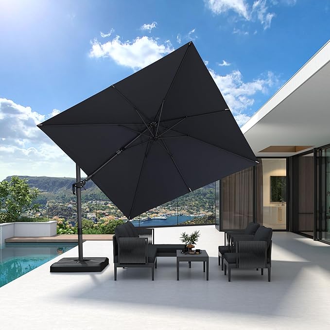 PURPLE LEAF 9.8' X 9.8' Left-right Tilting Patio Umbrella Outdoor Cantilever by PURPLELEAF