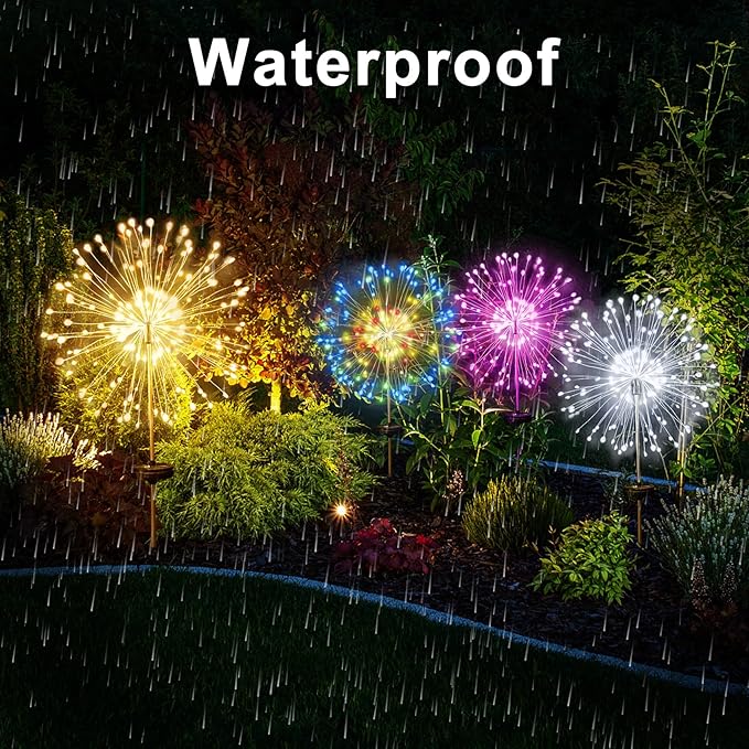 JJGoo Solar Firework Lights, 2 Pack 120 LEDs 2 Lighting Modes Solar Garden - Image 6