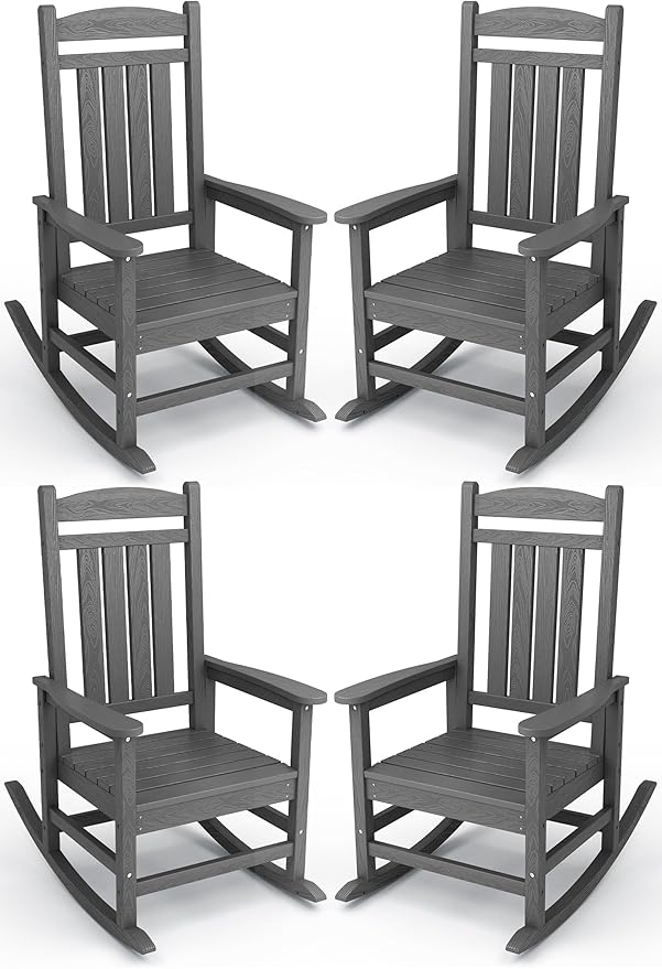 KINGYES HDPE Patio Rocking Chair Set of 4, Outdoor Rocking Chairs Porch Rocker by KINGYES