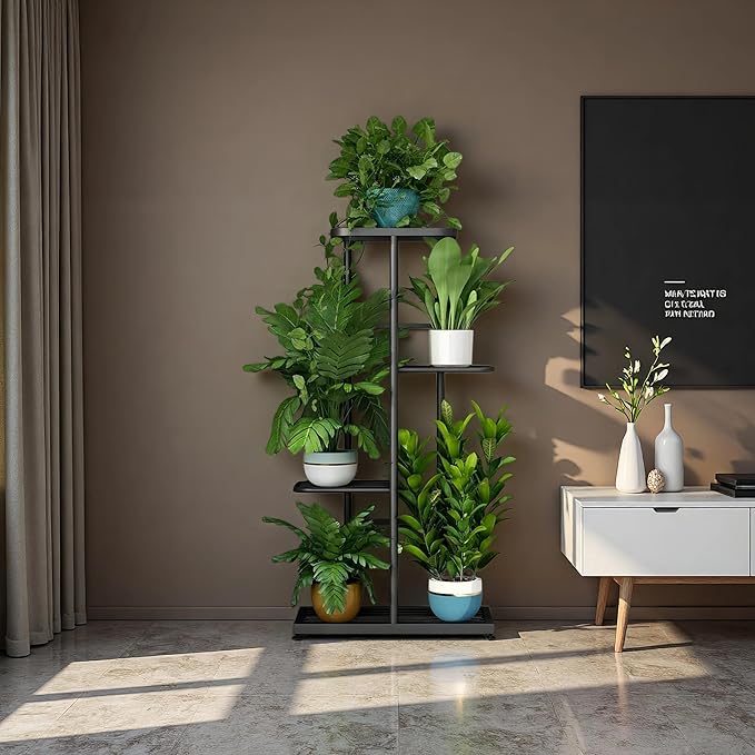 LINZINAR Plant Stand Indoor Outdoor Corner 4 Tier Metal Plant Shelf Patio Plant - Image 3