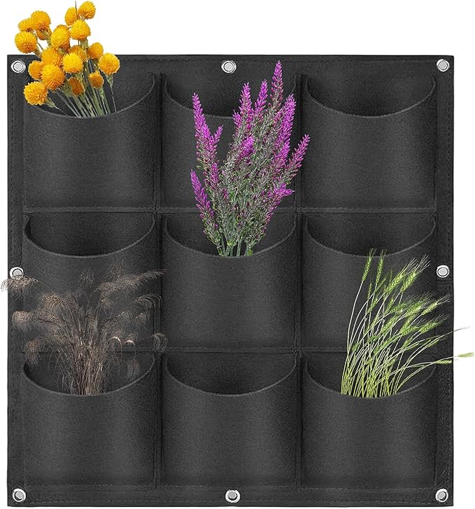 Hanging Planting Grow Bags, 9 Pockets Hanging Vertical Wall Planter Wall by LITLANDSTAR