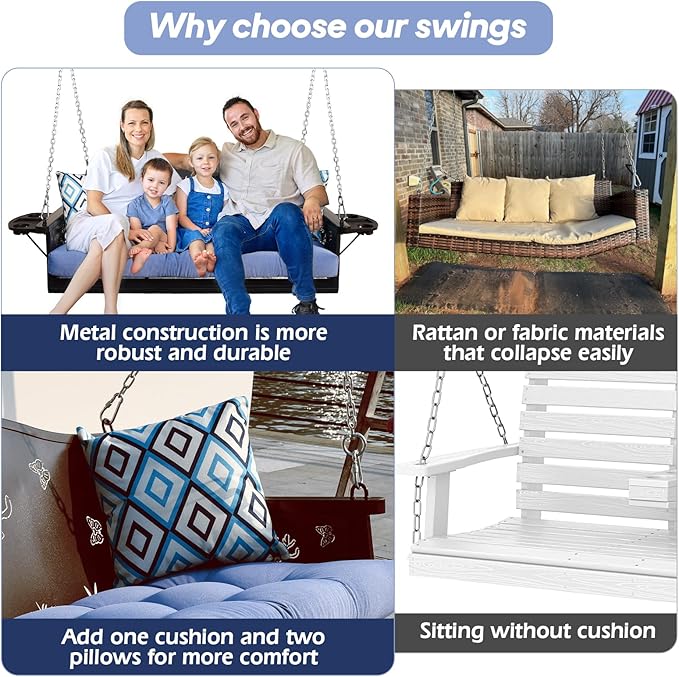 3-Seat Metal Porch Swing 900 LBS Heavy Duty Hanging Bench - Image 4