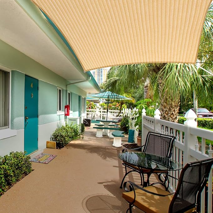 Eden's Decor Straight Flat-Edged Sun Shade Sail Rectangular 14' x 18' Beige - Image 7