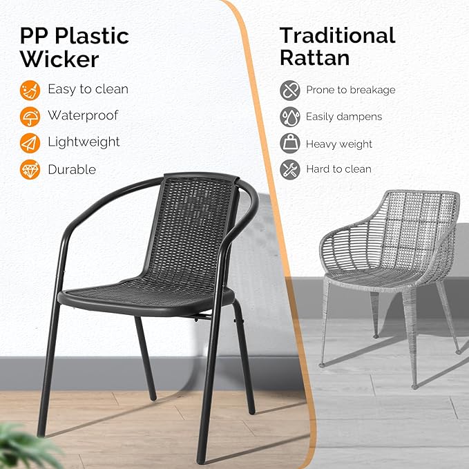 VINGLI PE Rattan Outdoor Dining Chairs Set of 4, Plastic Stackable Patio Chairs - Image 6
