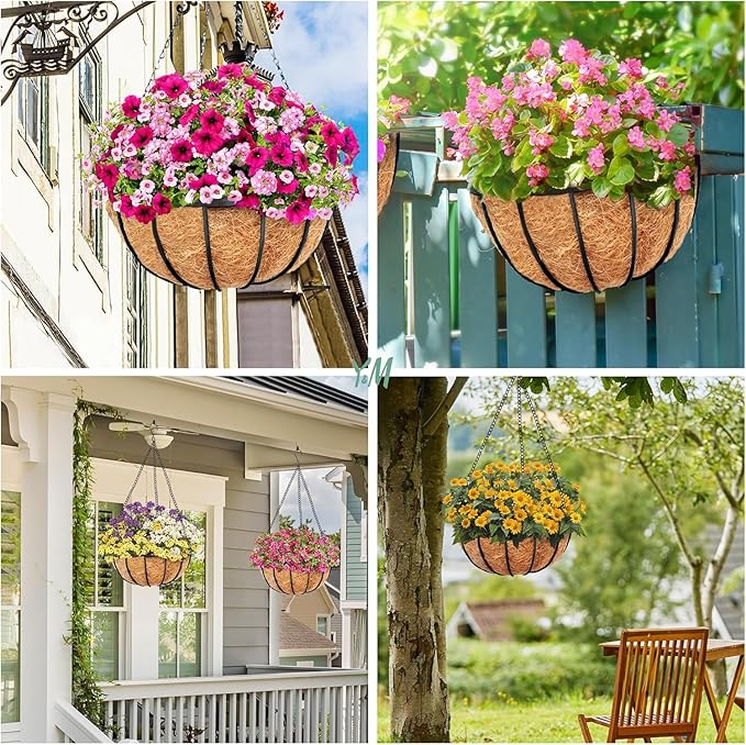 Y&M Pack of 2 12" Pre-Formed Round Coco Fiber Hanging Basket Liner, Coco - Image 8