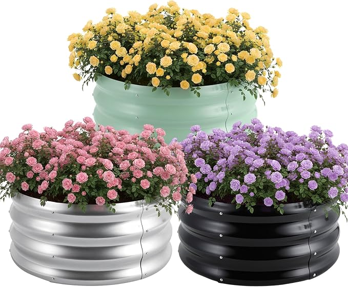 3 Pcs 2x2x1ft Round Galvanized Raised Garden Bed Planter Boxes Outdoor by FODAHRWS