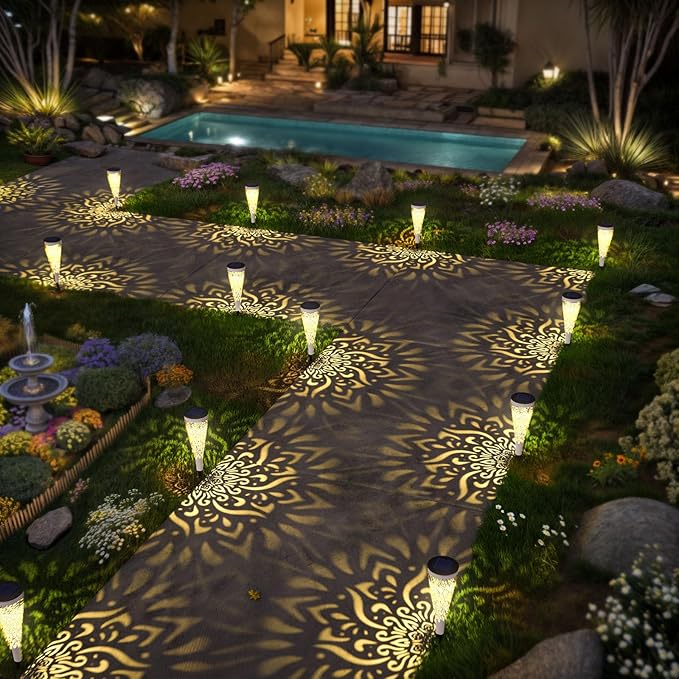 6 Pack Solar Lights Outdoor Garden Decorative Mandala Solar Garden Lights - Image 5