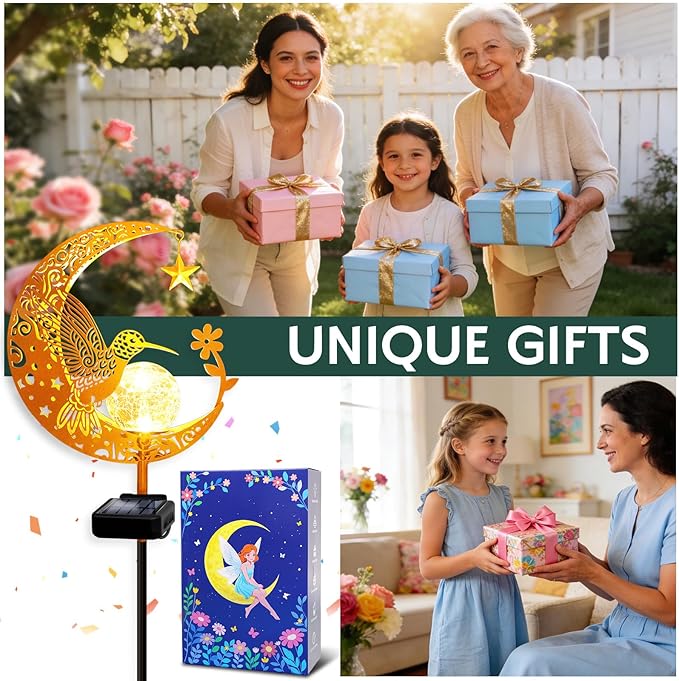 ZNYCYE Solar Lights Outdoor Decorative Moon Hummingbird Solar Stake Lights - Image 2