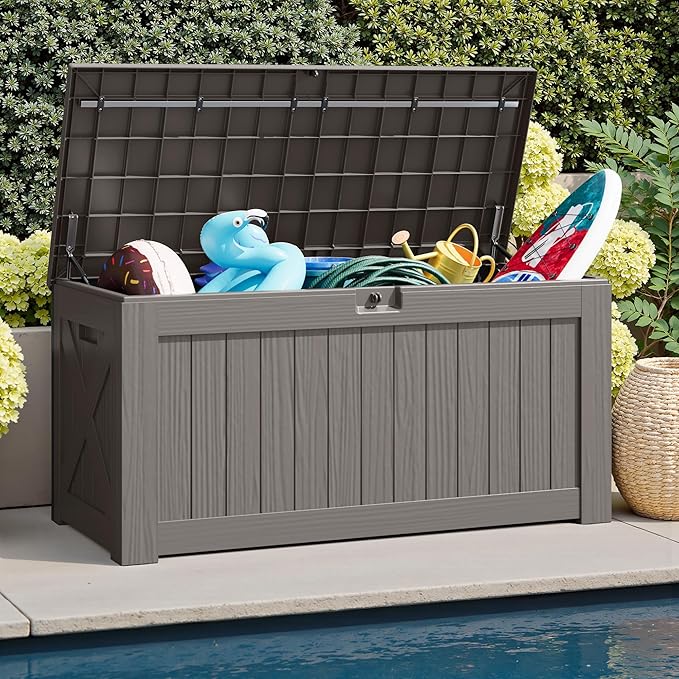 JUMMICO 120 Gallon Resin Deck Box, Large Outdoor Storage Box Waterproof & - Image 4