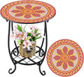 Outdoor Side Table Round Small Mosaic Patio Accent Indoor End Plant Coffee Tea by Cinnvoice