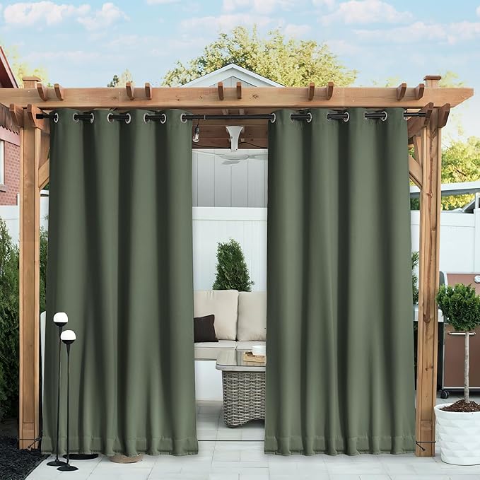 NICETOWN 2 Panels Outdoor Curtains Waterproof Fixed Grommet/Back Tab on Top & by NICETOWN