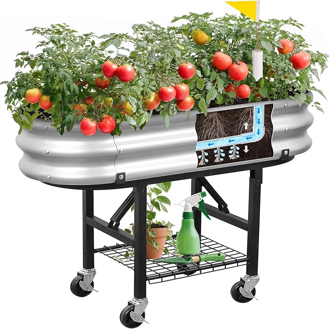 Raised Garden Bed with Legs and Heavy Duty Wheels, Self-Watering Planter Box by TheHomeCult