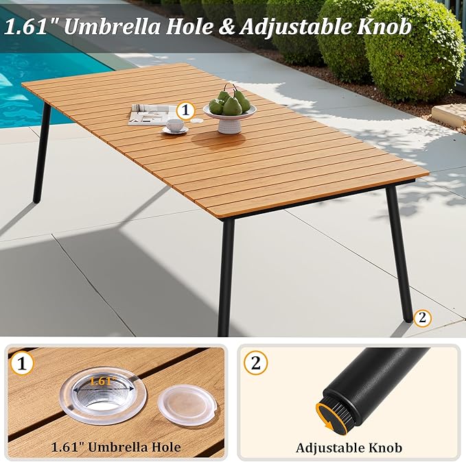 95" Patio Outdoor Dining Table for 8-10, Weather-Resistant Wood-Grain Top - Image 6