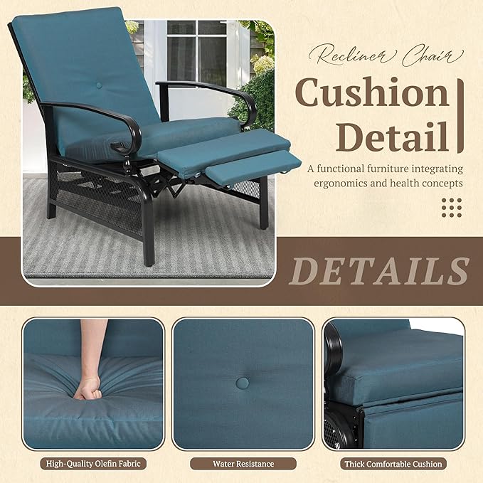 Oakcloud Adjustable Outdoor Lounge Chair Metal Patio Relaxing Recliner Chair - Image 4