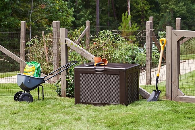 Rubbermaid Medium Resin Outdoor Storage Deck Box Weather Resistant Brown Deck - Image 13