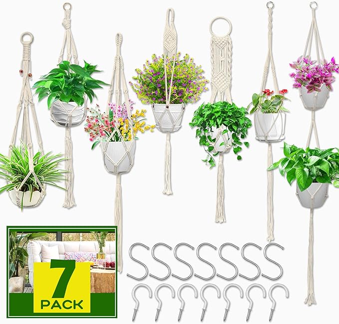 IGaiety Macrame Plant Hanger, 7 Pack Plant Hanger Indoor Hanging Planters by IGaiety