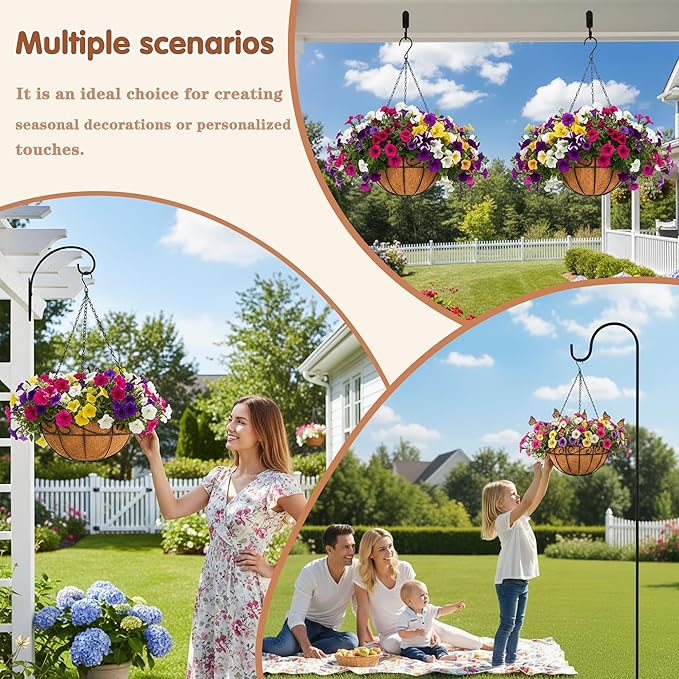 12 inch Metal Hanging Baskets For Plants Outdoor 4 Pack Round Metal Wire - Image 7