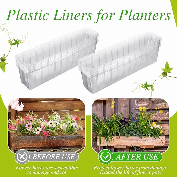 Domensi 25 Pcs Plastic Liners for Planters Planter Box Liner Clear Rectangular - Image 4