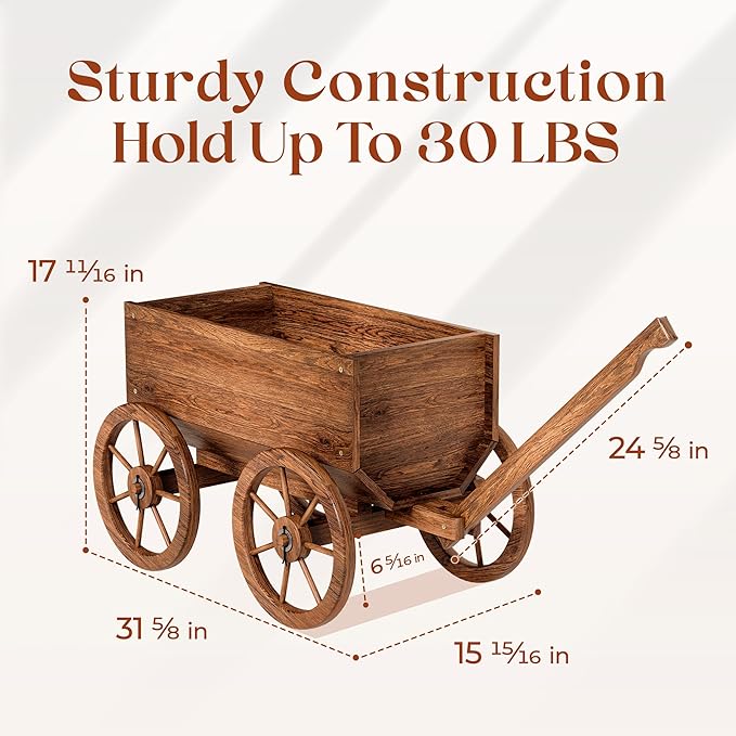 Wood Wagon Planter for Outdoor Balcony Decor - Image 2