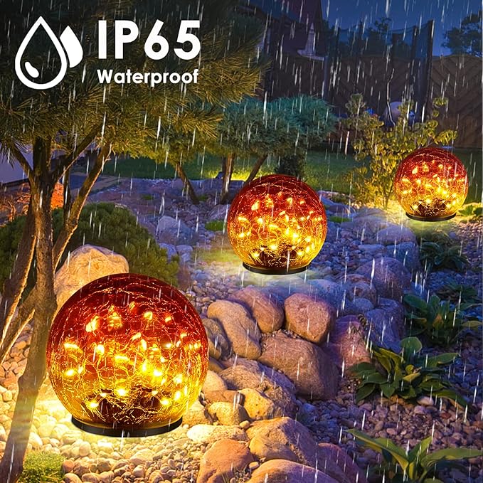 2 Pack 60 LED Garden Solar Outdoor Lights Decorative, Gradient red Cracked - Image 4