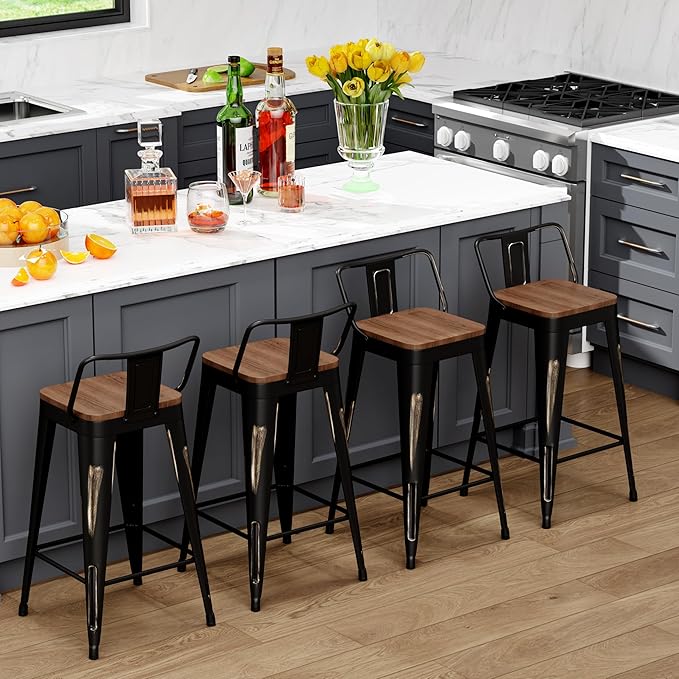 WENTMENT Bar Stools Set of 4 Counter Height Bar Stools Metal Barstools - Image 3