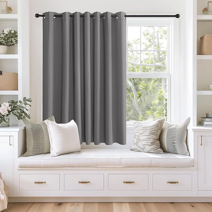 NICETOWN Grey Blackout Extra Wide Bedroom Curtain 63 inch Long, Grommet Room by NICETOWN