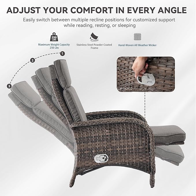 3 Pieces Zero Gravity Wicker Patio Recliner Chairs Set of 2 - Image 6