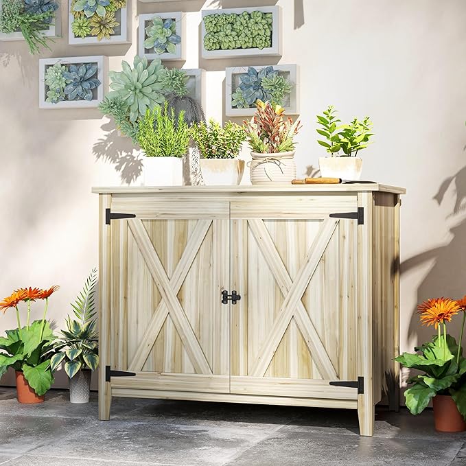 Outsunny Wood Garden Shed, Compact Outdoor Storage Cabinet Potting Shed - Image 5