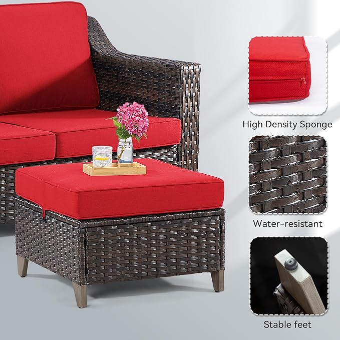 Joyside Patio Ottoman Set of 2, All Weather Outdoor Rattan Ottomans Patio - Image 3